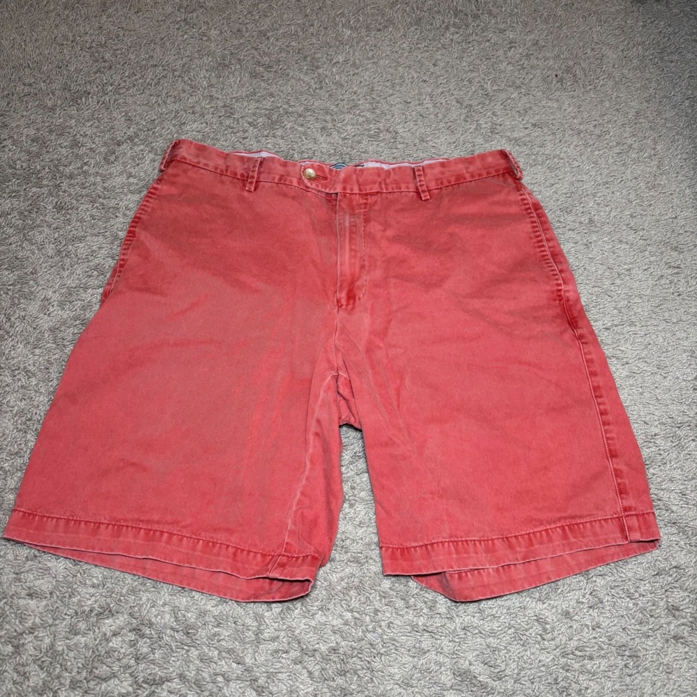 Peter Millar Crown Mens 34 Salmon Red Pima Cotton Flat Front Chino Shorts